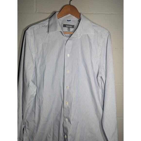 Kenneth Cole Reaction Mens Blue Striped Slim Fit Button Down Shirt Sz L Non Iron - Picture 1 of 5